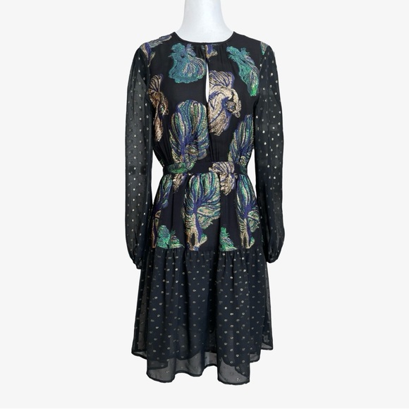 Cynthia Rowley Inverness Mixed Media Silk Mini Dress Black Fish 2 NWT - Picture 2 of 16